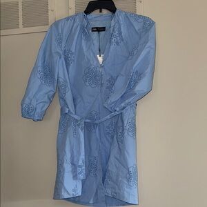 Zara Sky Blue Embroidered Mini Dress